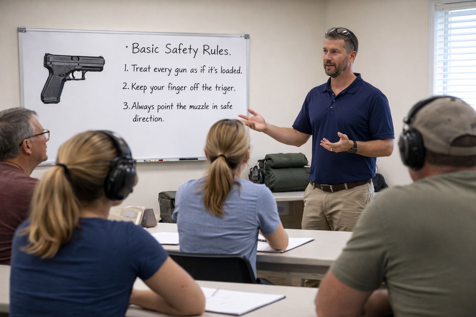 Firearms training overview with instructor-led classroom instruction